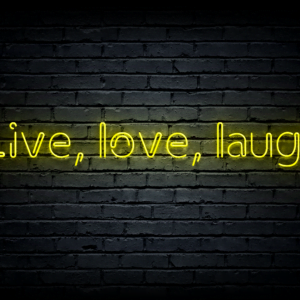 Led neono iškaba „Live, love, laugh“