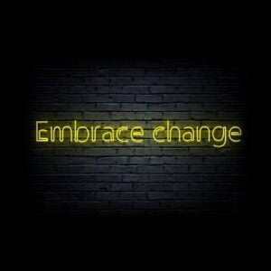 Led neono iškaba „Embrace change“