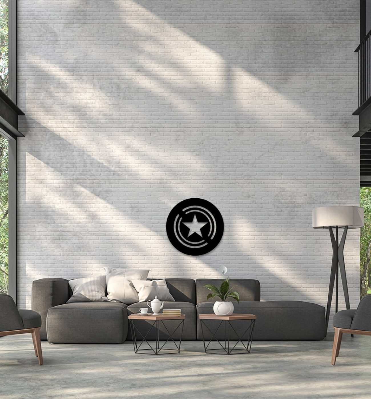 High,Ceiling,Loft,Living,Room,3d,Render.there,Are,White,Brick Sieninė dekoracija "KAPITONAS AMERIKA"